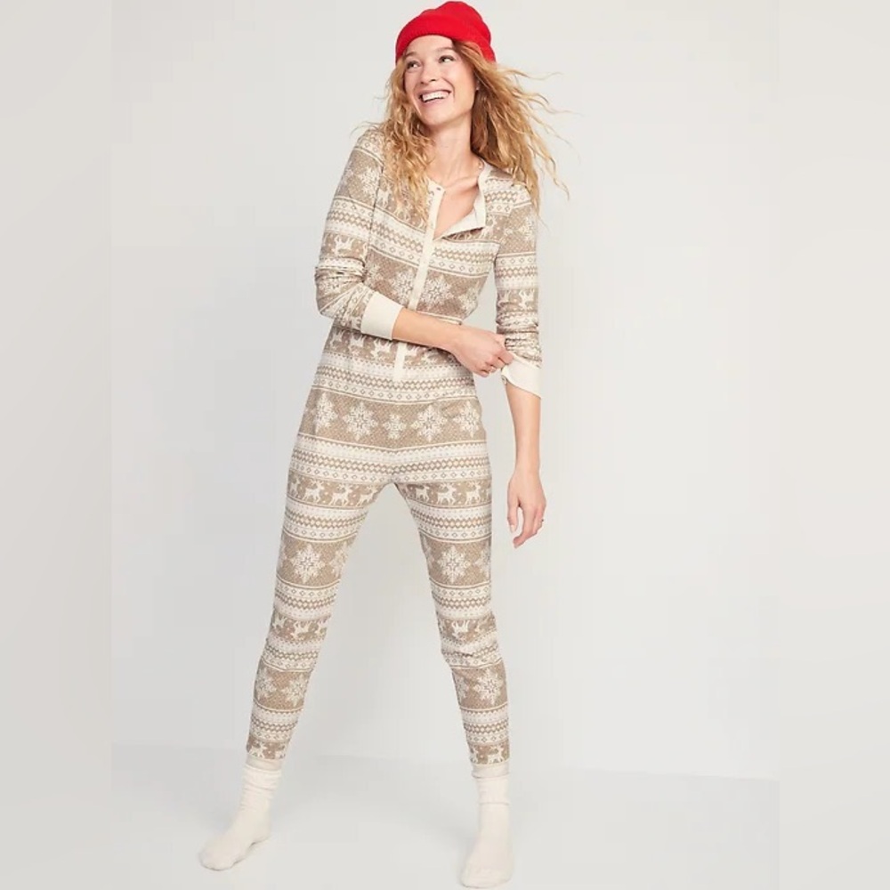 Old navy Matching Printed Thermal-Knit One-Piece Pajamas size xs